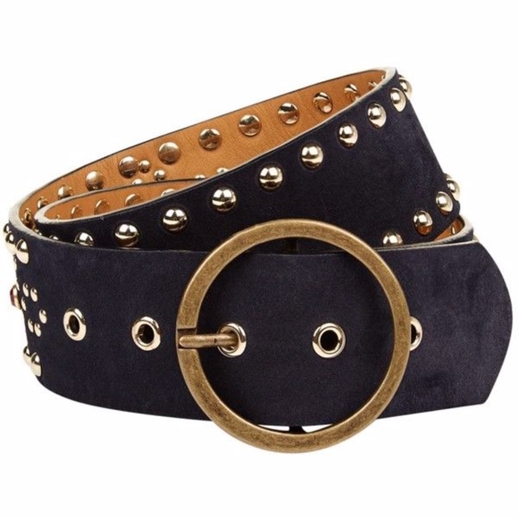 Maje Accessories - Maje Black and Brass Flower Studded Belt NWT